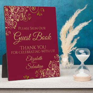 Gold & Maroon Burgundy Sign Our Guest Book Wedding Fotoplatte