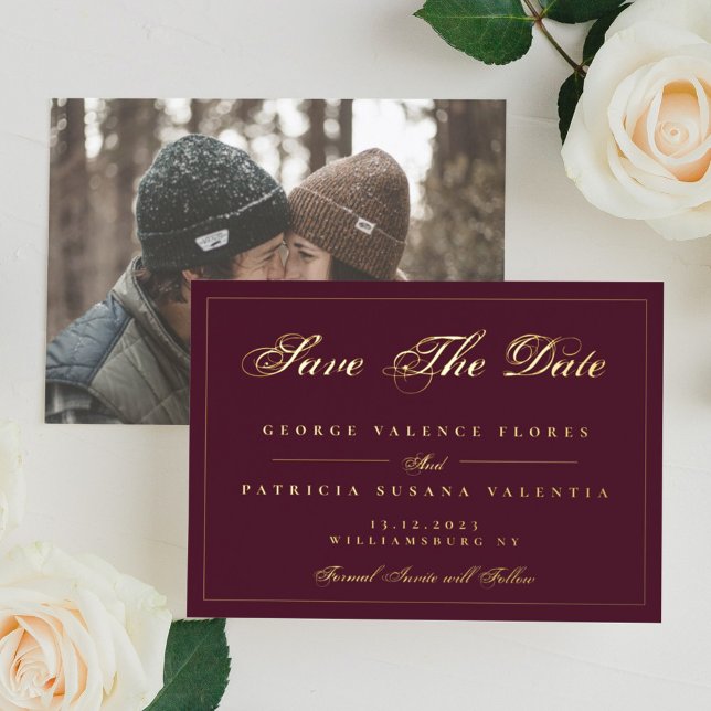 Gold Maroon Traditionelle Klassik Save the Date Folieneinladung (Von Creator hochgeladen)