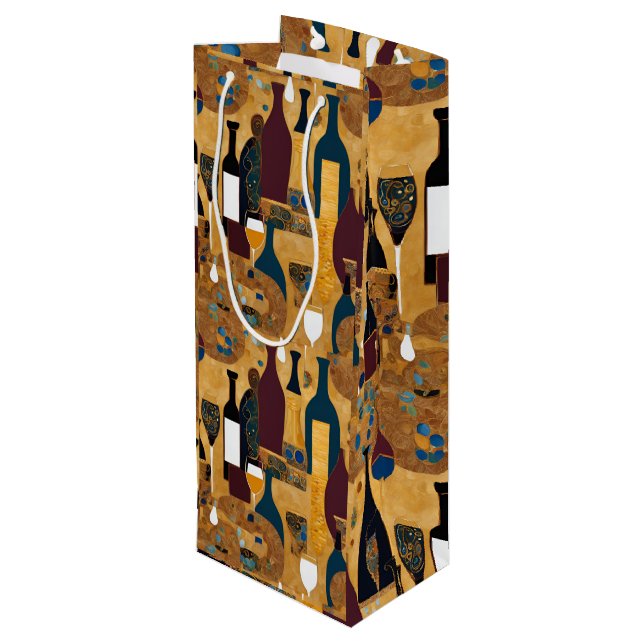 Gold Maroon Wine Pattern Geschenktasche Geschenktüte Für Weinflaschen (Rückseite Schrägansicht)