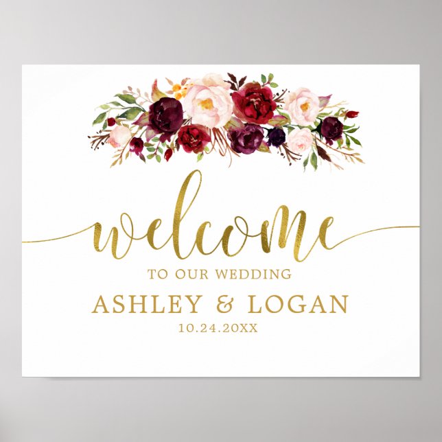 Gold Marsala Boho Automne Mariage Accueil Poster (Devant)
