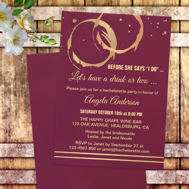 Gold Marsala Wine Bachelorette Party Invitation (Créateur téléchargé)