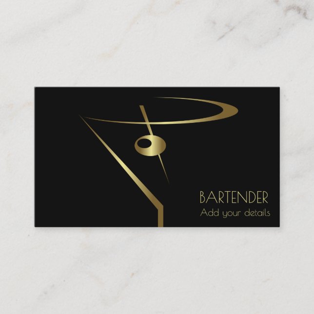 Gold Martini Live Cocktail Barkeeper Visitenkarte (Vorderseite)