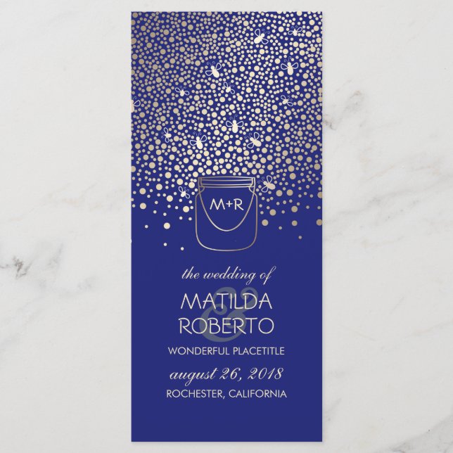 Gold Mason Jar Fireflies Rustic Wedding Programme (Devant)