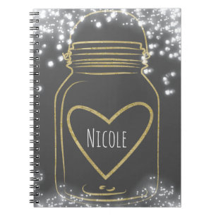 Gold Mason Jar & Lichter Rustikaler Glamour in jed Notizblock