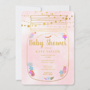 Gold Mason Jar String Lights Pink Baby Dusche Einladung