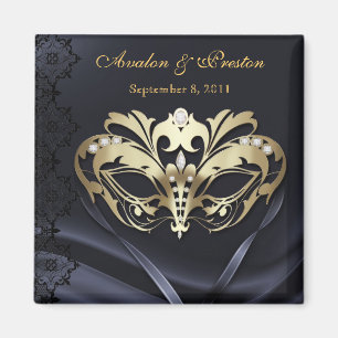 Gold Masquerade Black Save the Date Magnet