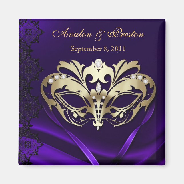 Gold-Masquerade Lila Speichern des Datumsfensters Magnet (Vorne)