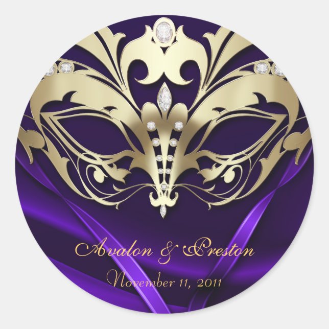 Gold Masquerade Lila Wedding Sticker (Vorderseite)
