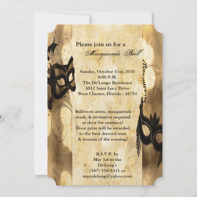 Gold Masquerade Maskenball Halloween Einladung (Vorderseite)