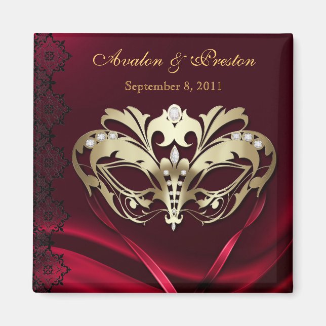 Gold Masquerade Red Speichern Sie das Datumsfenste Magnet (Vorne)