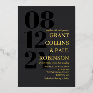Gold Matt Schwarz mit Eltern-Typografie-Hochzeit Folieneinladung