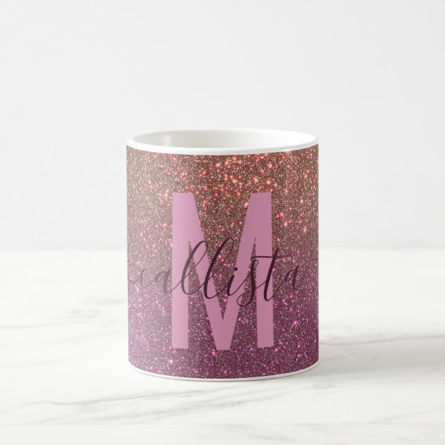 Gold Mauve Lila Funkelnd Glitzer Ombre Monogram Kaffeetasse (Mittel)