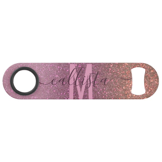 Gold Mauve Lila Funkelnd Glitzer Ombre Monogram Speed Flaschenöffner (Vorderseite (Horizontal))