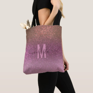 Gold Mauve Lila Funkelnd Glitzer Ombre Monogram Tasche