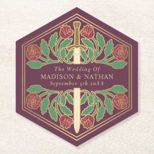 Gold-Mauve-Royal-Mittelalterliches-Blumen-Schwert- Untersetzer