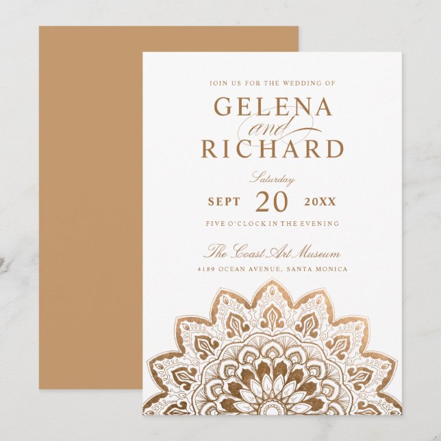 Gold Medallion Elegant Mandala Wedding Einladung (Vorne/Hinten)