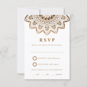 Gold Medallion Elegant Mandala Wedding RSVP Karte