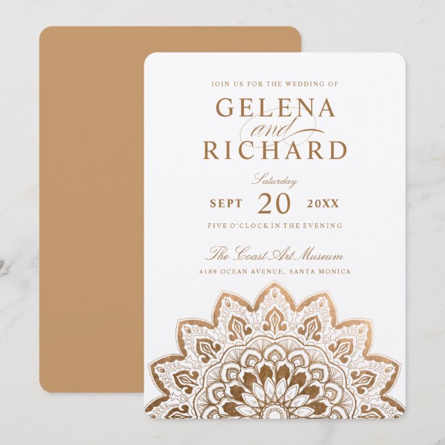 Gold Medallion Shimmer Mandala Wedding Einladung (Vorne/Hinten)