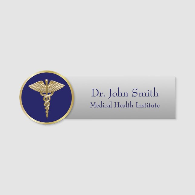 Gold Medical Beruflich Caduceus Blue Namensschild (Vorderseite)
