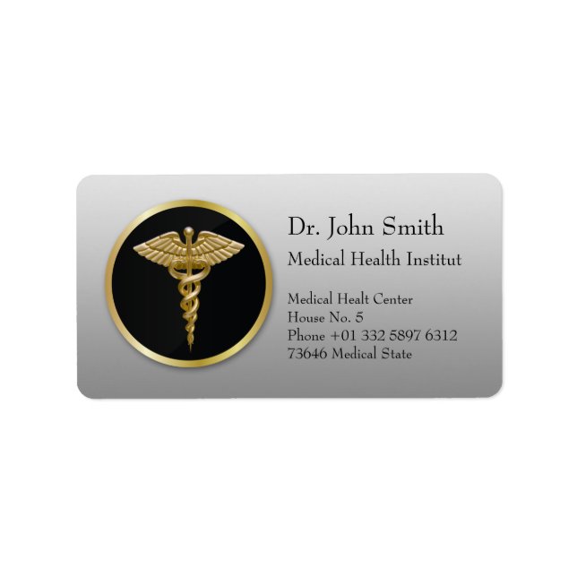 Gold Medical Caduceus - Adressetikett (Vorne)