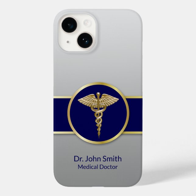 Gold Medical Caduceus Beruflich Blue Case-Mate iPhone 14 Hülle (Rückseite)