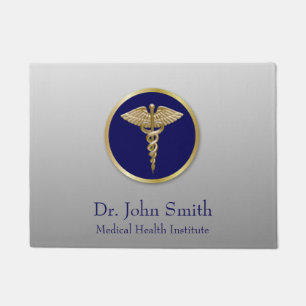 Gold Medical Caduceus Beruflich Blue Fußmatte