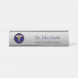 Gold Medical Caduceus Blue Beruflich Schreibtischnamensplakette