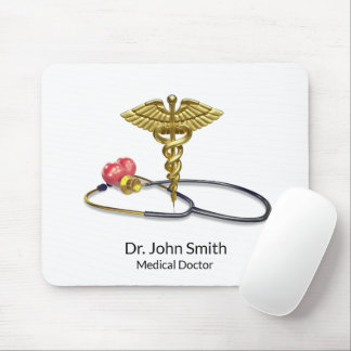 Gold Medical Stethoscope & Caduceus with Heart Mousepad