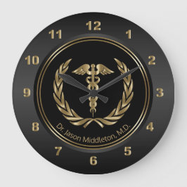Gold Medical Symbol on Black Große Wanduhr