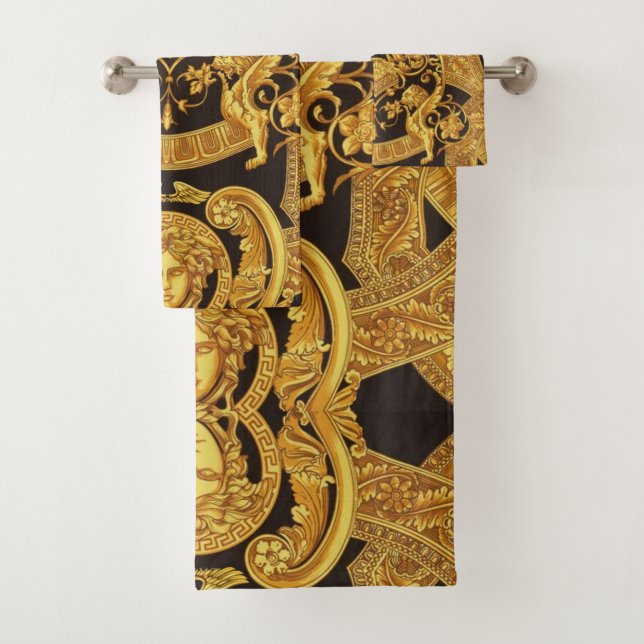 Gold Medusa mit barocken Ornamenten Gasttücher. Badhandtuch Set (Insitu)