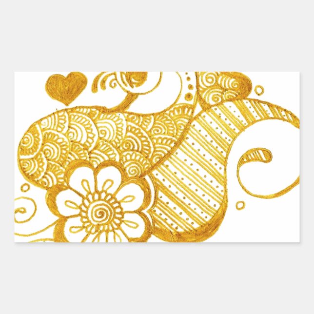 Gold Mehndi Henna art Rechteckiger Aufkleber (Vorderseite)