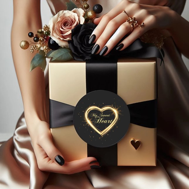 Gold Mein süßer Herz Black Valentine Round Aufkleb Runder Aufkleber (Von Creator hochgeladen)