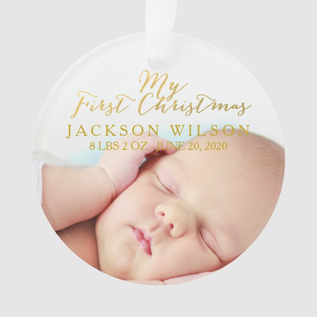 Gold meine erste Weihnachtsbaby-Foto-Geburt Ornament (Vorderseite)