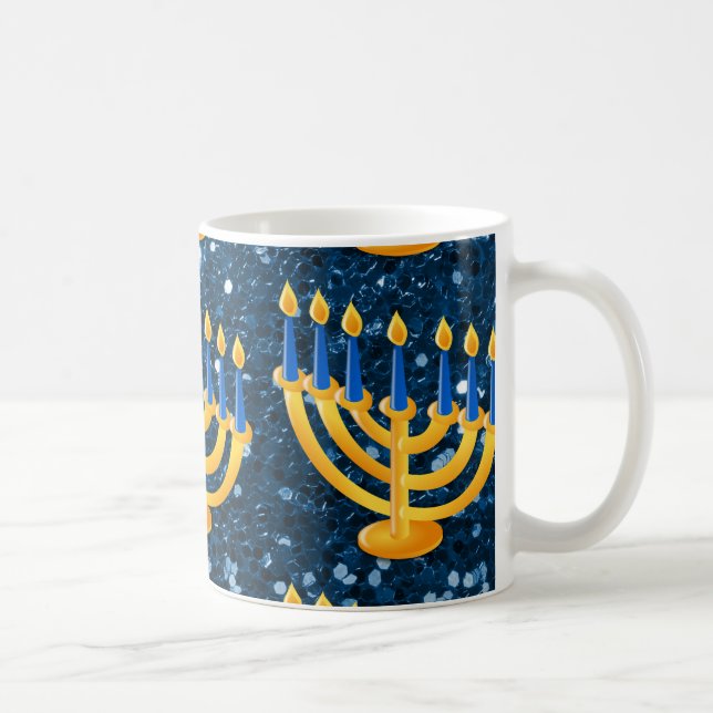 Gold Menorah Blue Imitats Glitzer Kaffeetasse (Rechts)