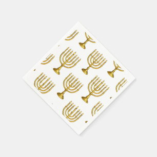 Gold Menorah Pattern Hanukkah Napkins Serviette