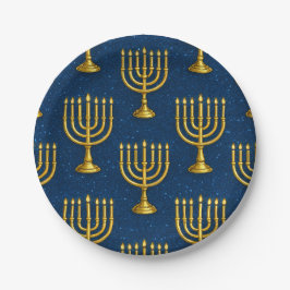 Gold Menorah Pattern Hanukkah Pappteller