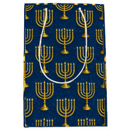 Gold Menorahs auf Funkelnd Jay Blue Hanukkah Mittlere Geschenktüte