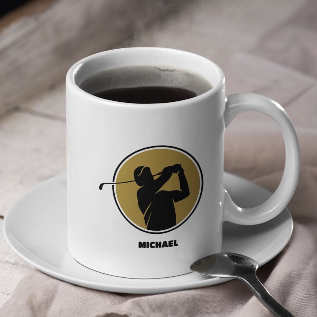 Gold Mens Golf Silhouette Kaffeetasse (Von Creator hochgeladen)
