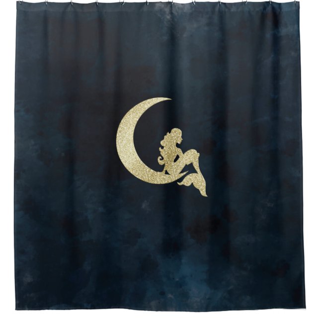 Gold Mermaid Moon on Night Sky Duschvorhang (Vorderseite)