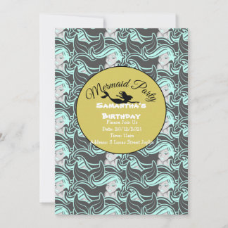 Gold Mermaid Party Blauer Einladung