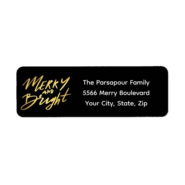 Gold Merry & Bright Holiday Rücksendeadresse Label (Vorne)