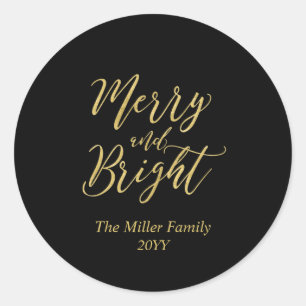 Gold Merry & Bright Weihnachtsaufkleber Runder Aufkleber