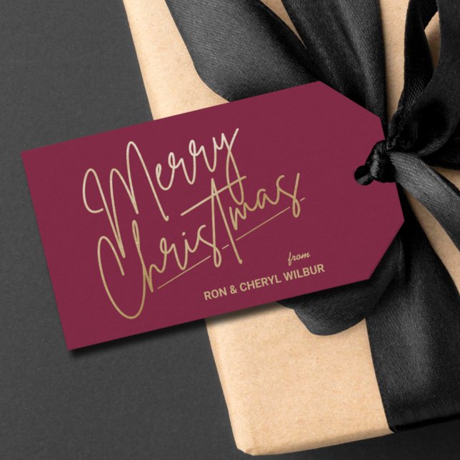 Gold Merry Christmas Luxe Cranberry Geschenkanhänger (Von Creator hochgeladen)