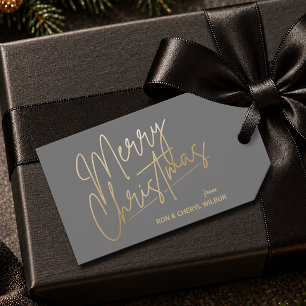 Gold Merry Christmas Luxe Gray Geschenkanhänger