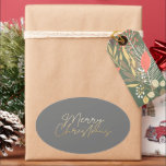 Gold Merry Christmas Luxe Gray Ovaler Aufkleber<br><div class="desc">Frohe Weihnachten in einem Imitat Goldfolie-Skript,  diese grauen Aufkleber sind stilvoll für jeden Weihnachtsfeiertag. MEHR FARBEN und passende Produkte in unserer Kollektion.</div>