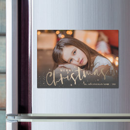 Gold Merry Christmas Photo Magnetic Card Magnetkarte