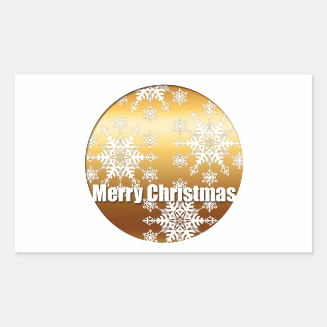 Gold Merry Christmas Snowflakes - Rechteckiger Aufkleber (Vorderseite)