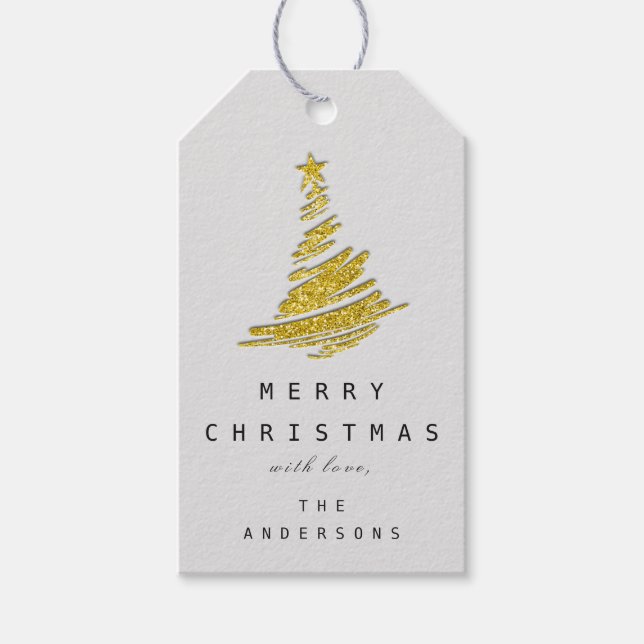 Gold Merry Christmas Tree Happy From Geschenkanhänger (Vorderseite)