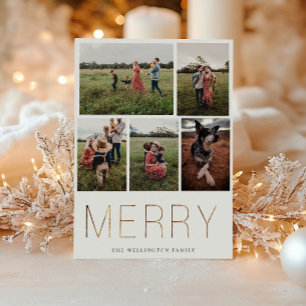 Gold MERRY Modern Photo Collage Carte de vacances