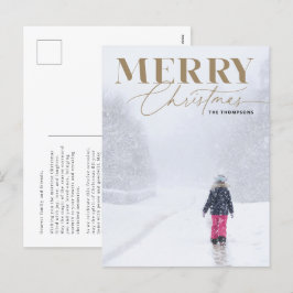 Gold Merry Script Serif Weihnachtsportrait Foto Feiertagspostkarte